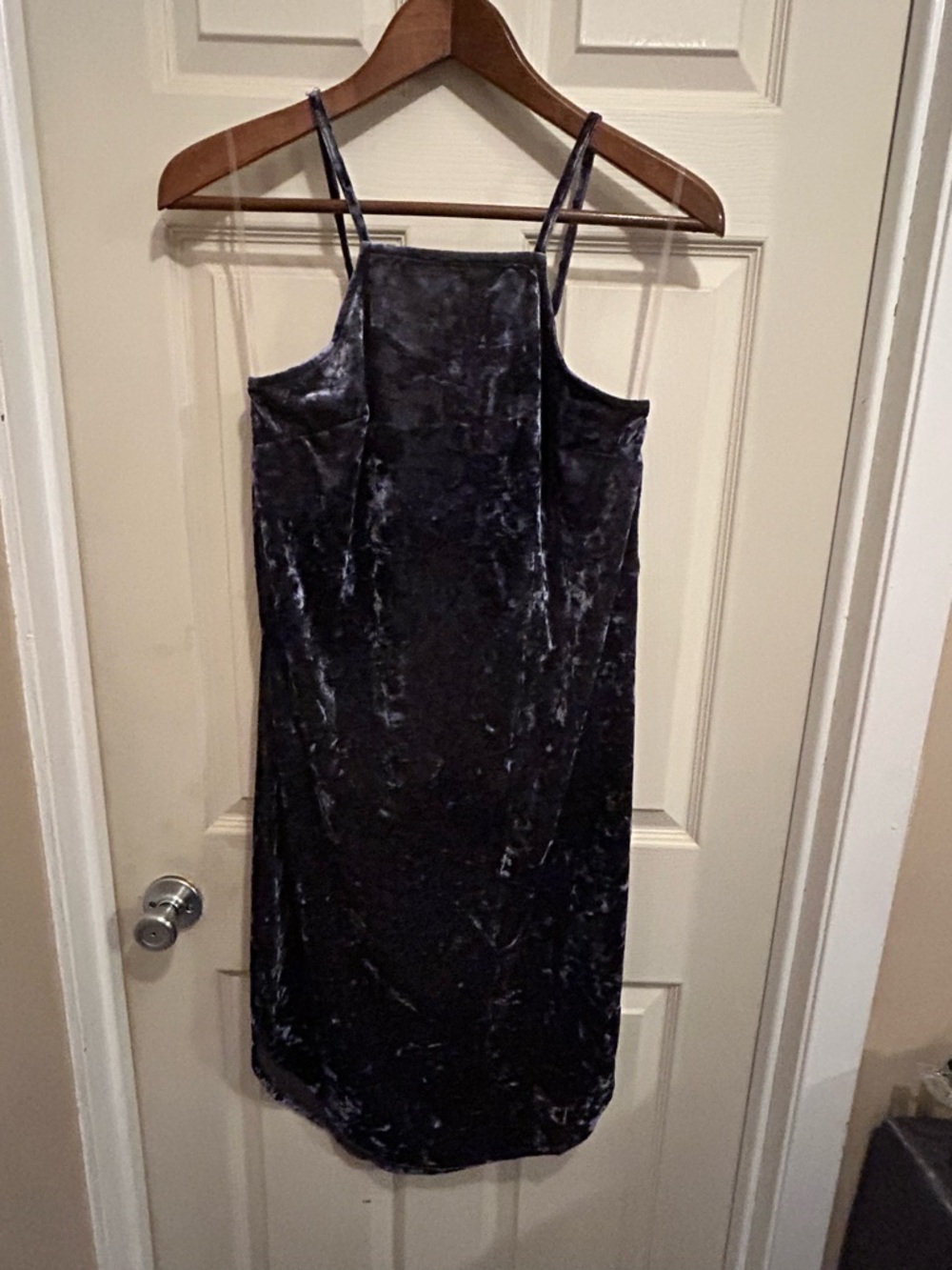 Fourteenth Place Sleeveless Velvet Mini Dress in smoky blue gray- size medium